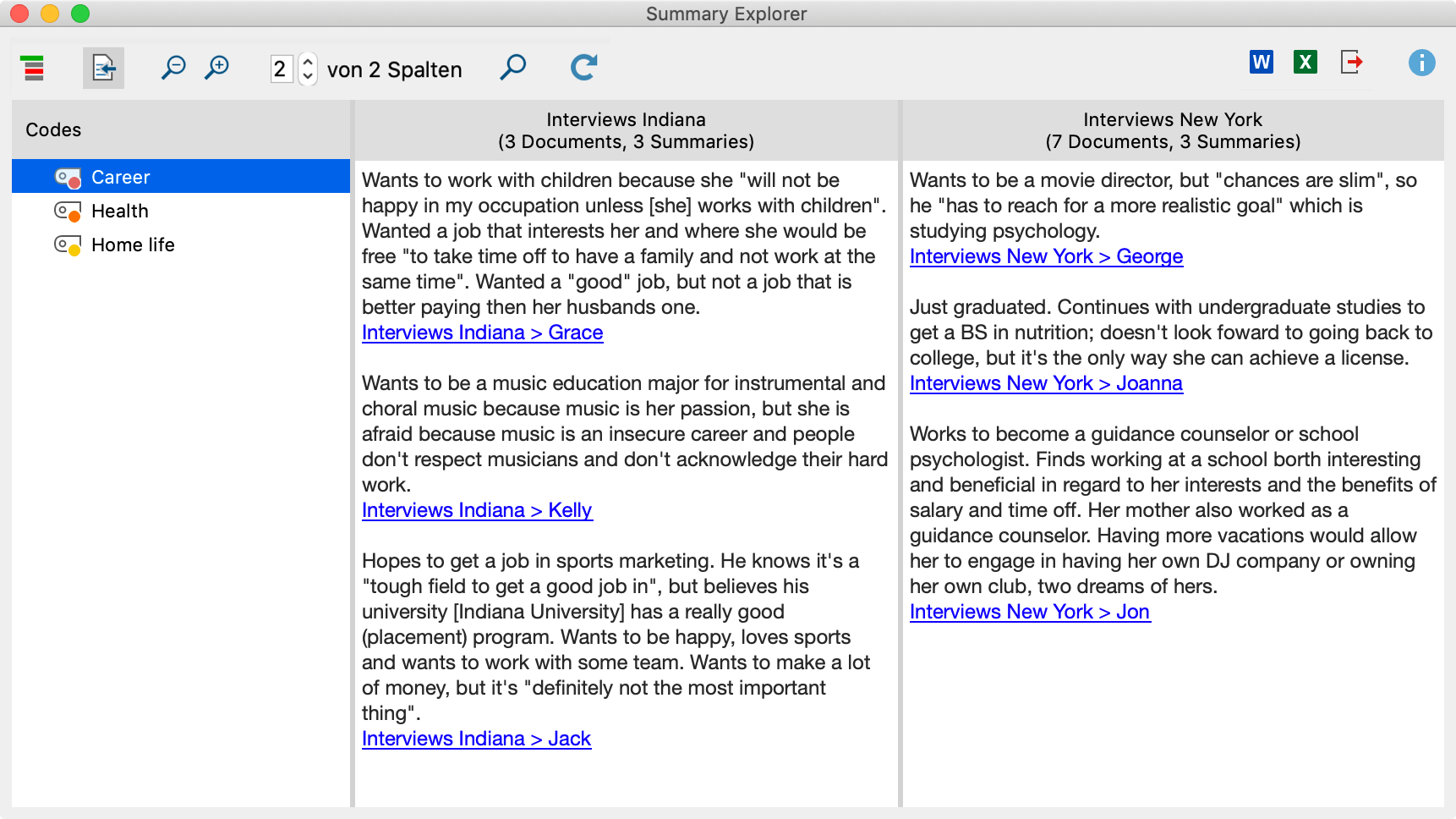 MAXQDA 2022 Online Manual Summary Explorer Compare Summaries for
