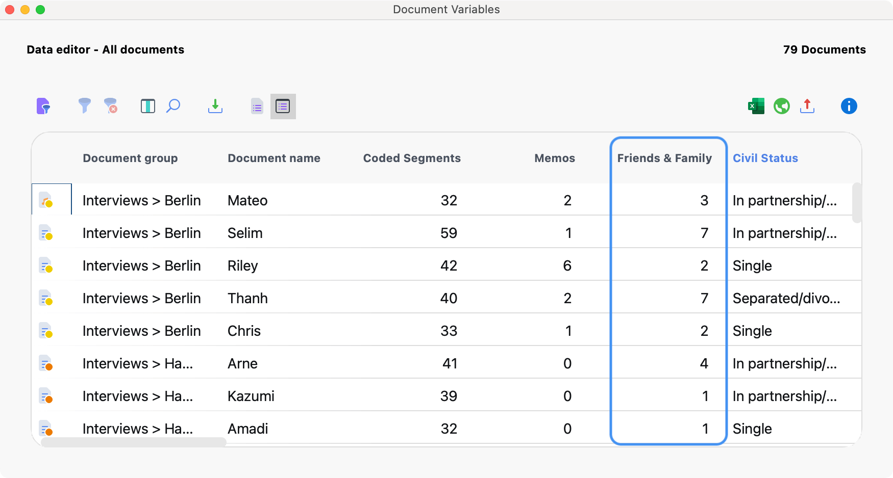 Code ”Friends and Family” converted to a document variable Code ”Friends and Family” converted to a document variable
