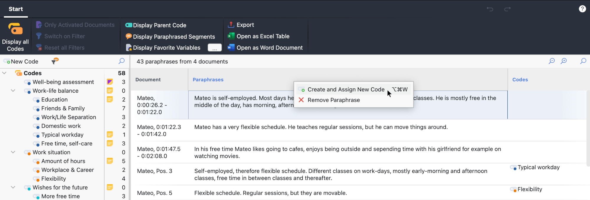 Selecting a function from the context menu of a paraphrase Selecting a function from the context menu of a paraphrase