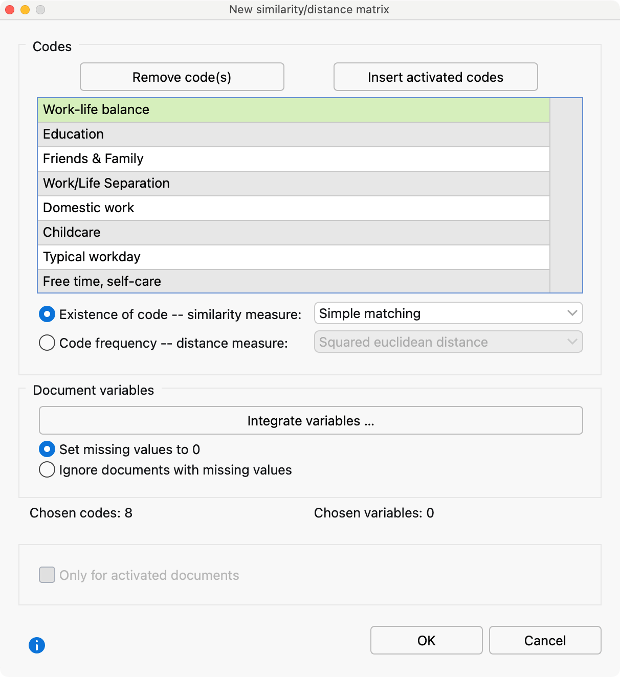 Setting options for the analysis Setting options for the analysis