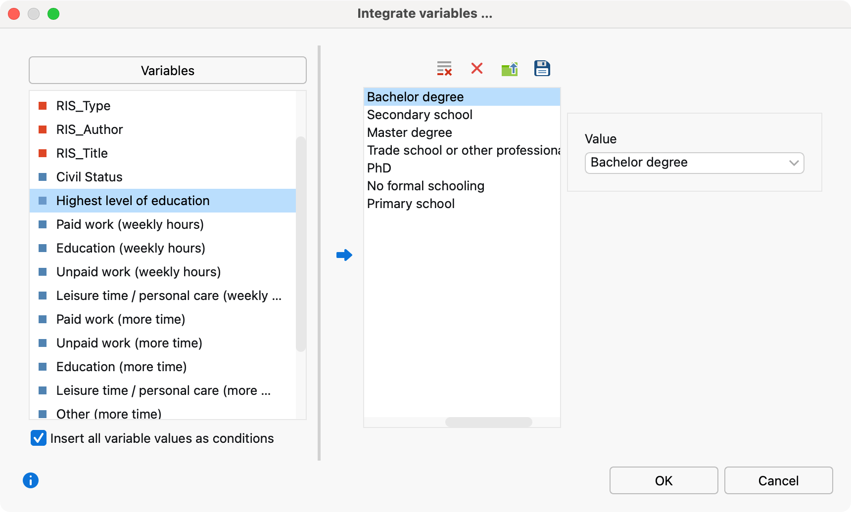 Selecting variable values in the “Existence of code” analysis Selecting variable values in the “Existence of Code” analysis