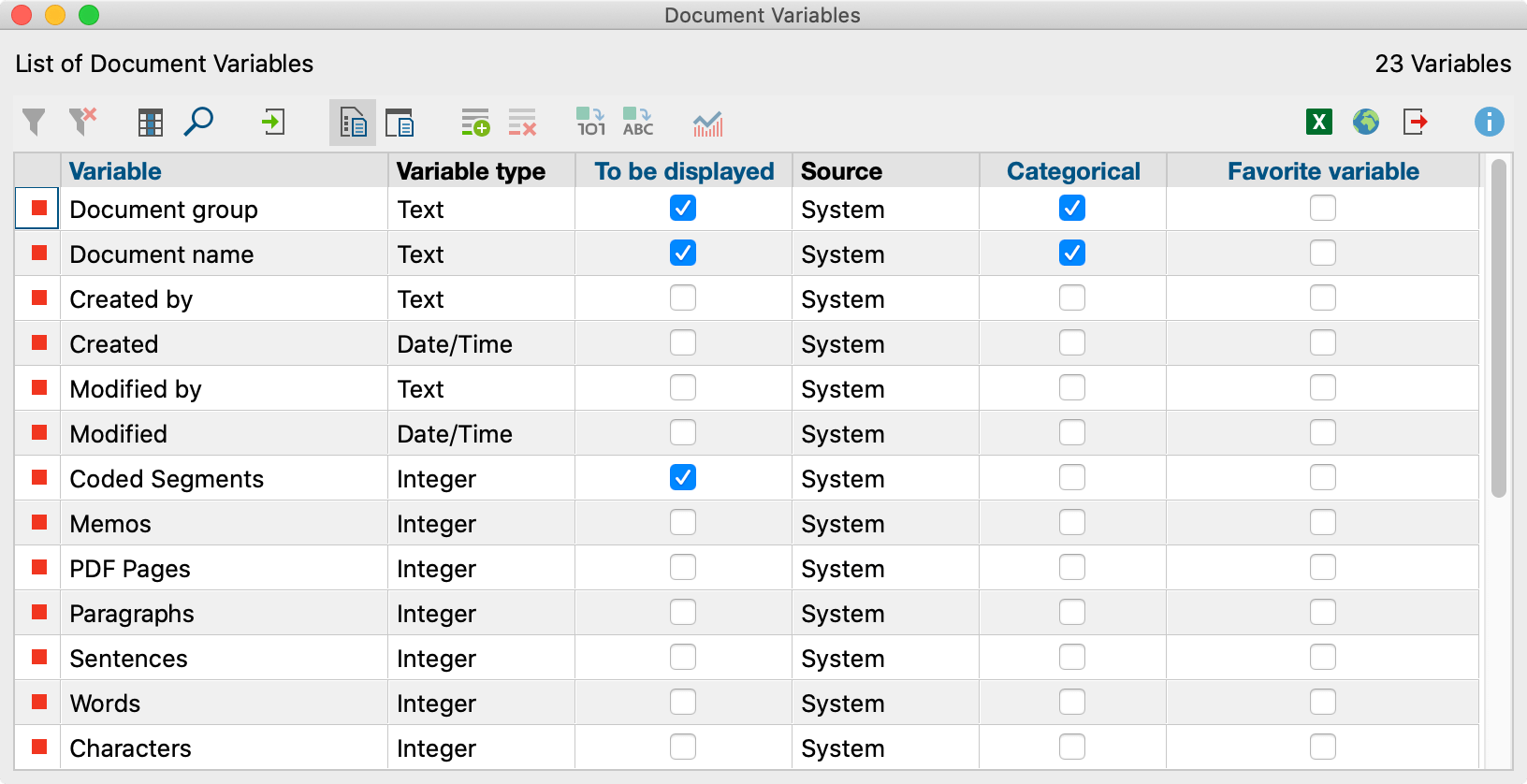 System Variables in the “List of document variables”