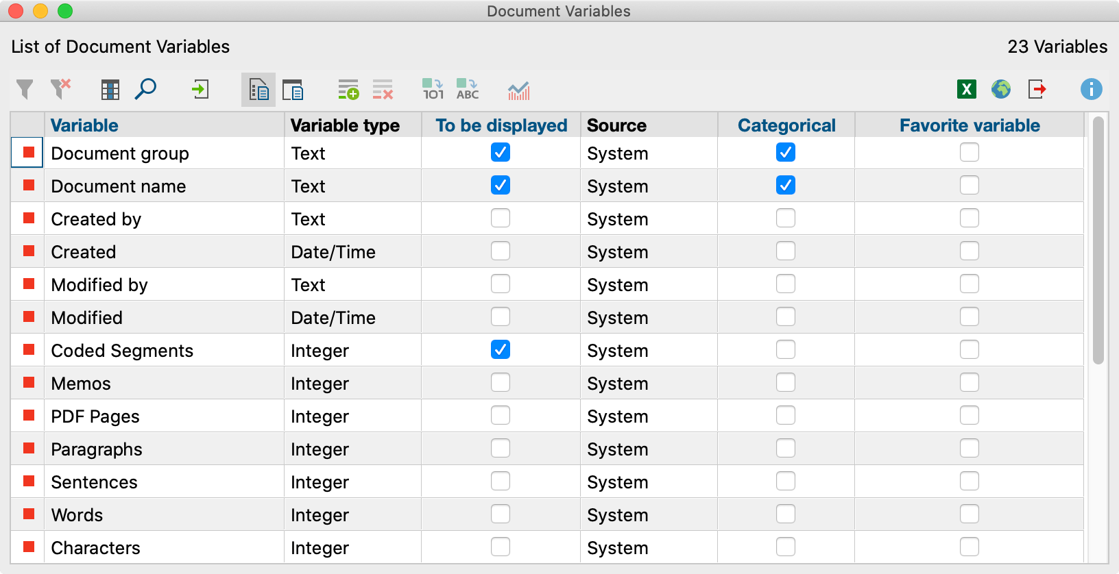 System Variables in the “List of document variables” System Variables in the “List of document variables”