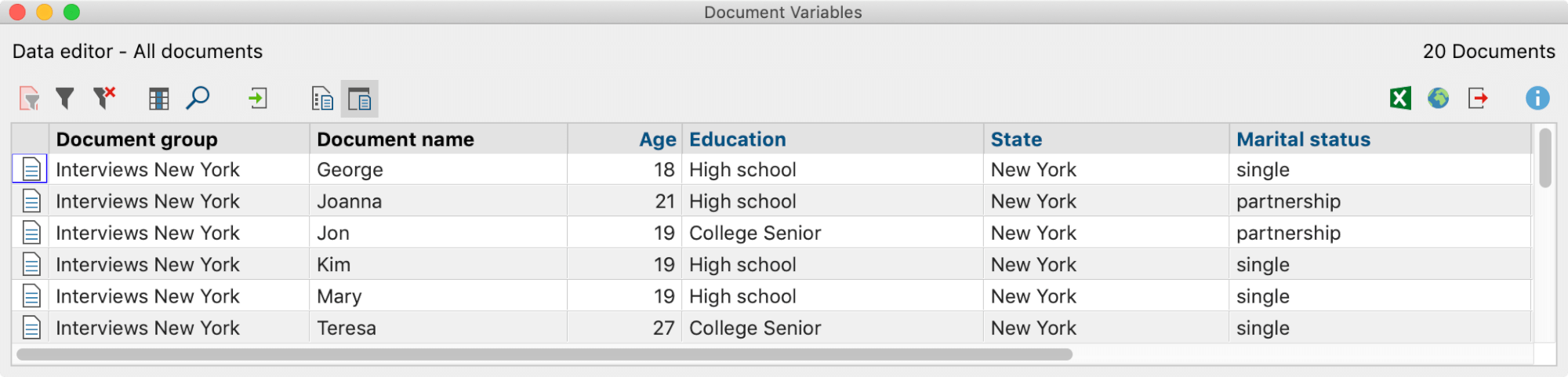 Data Editor for Document Variables Data editor (document variables)