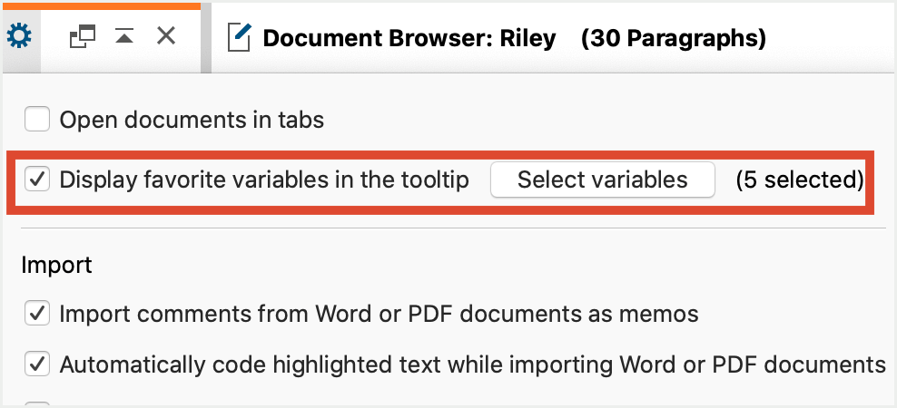 Local settings in the “Document System” Local settings in the “Document System”