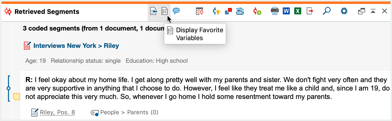 Display favorite variable in the “Retrieved Segments” window