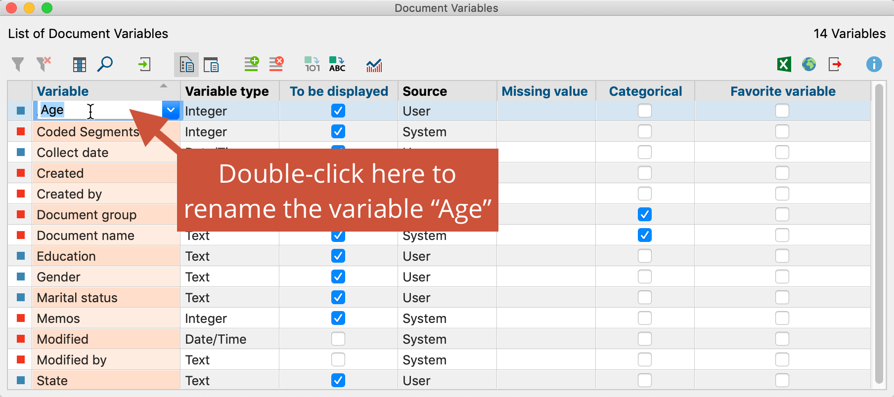 Renaming a variable in “List of document variables” Renaming a variable in “List of document variables”
