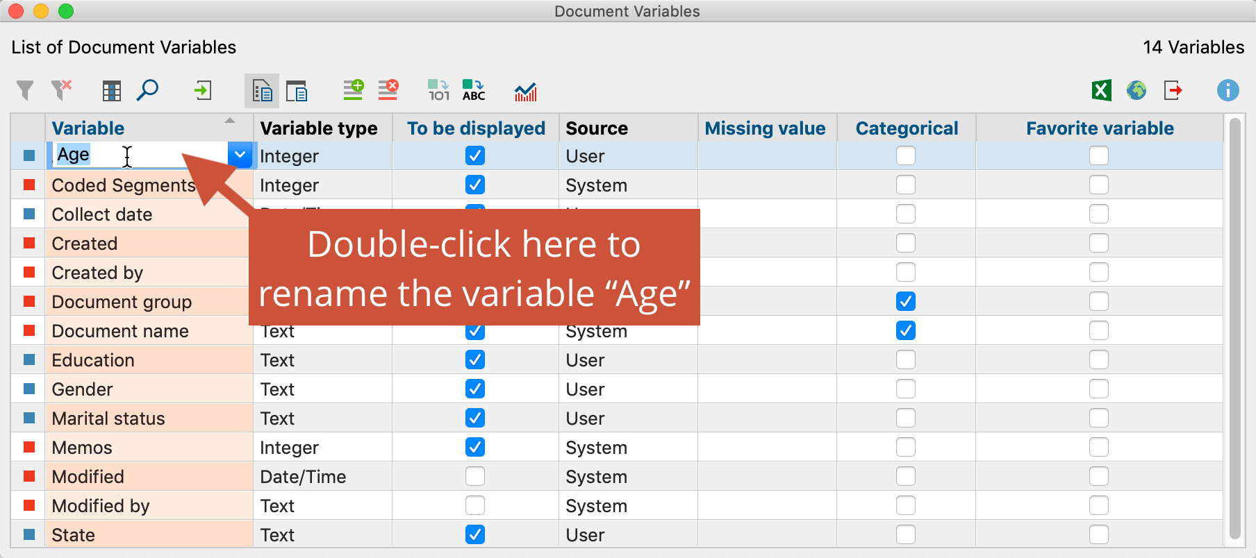 Renaming a variable in “List of document variables”