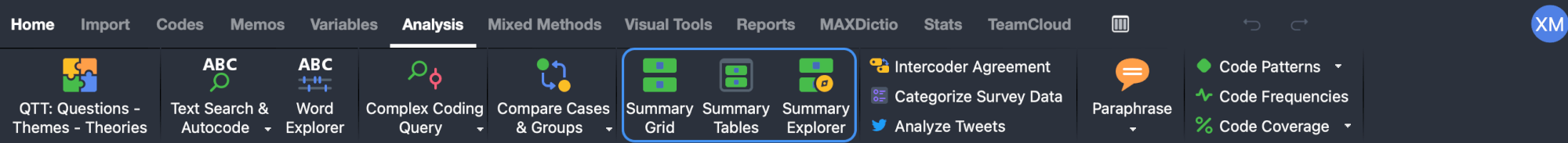 Summary functions in the Analysis Tab Summary functions in the Analysis Tab
