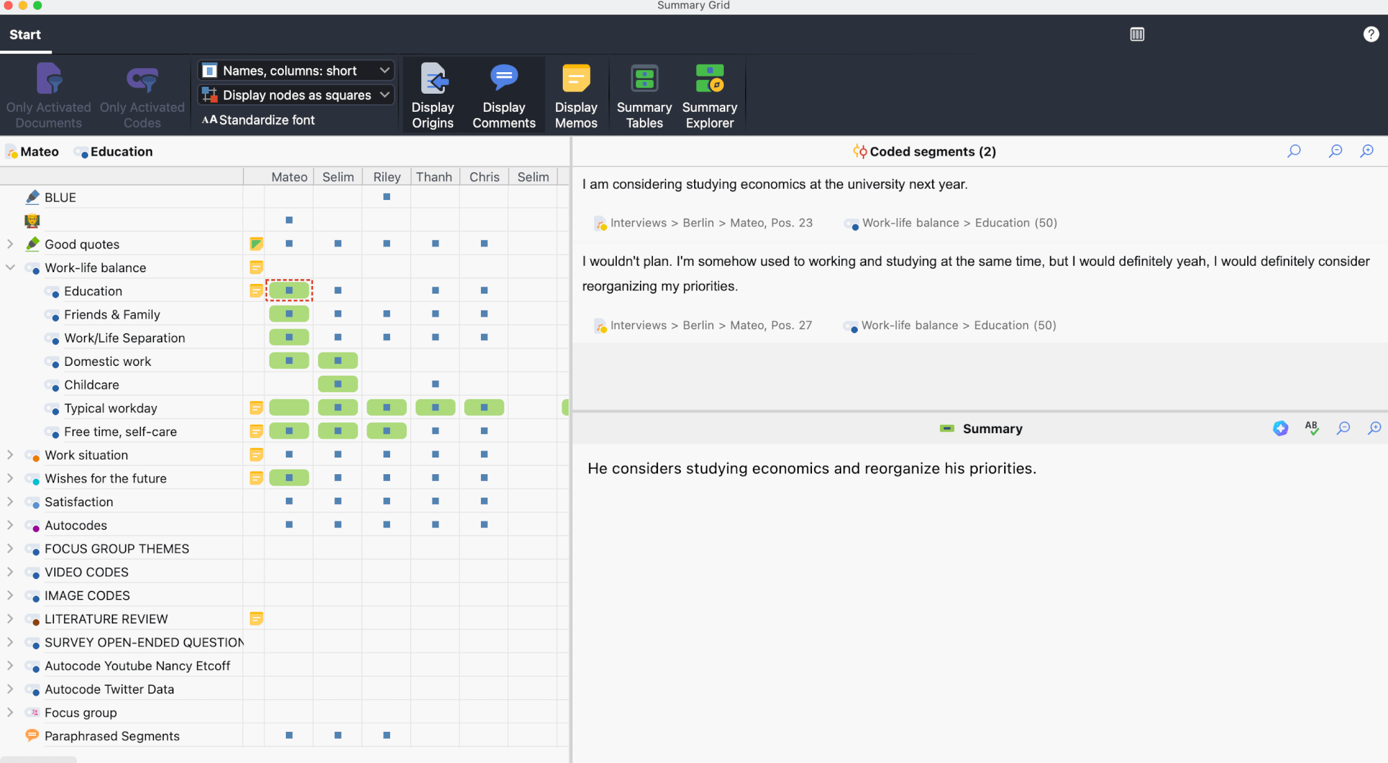 Window “Summary Grid” Window “Summary Grid”