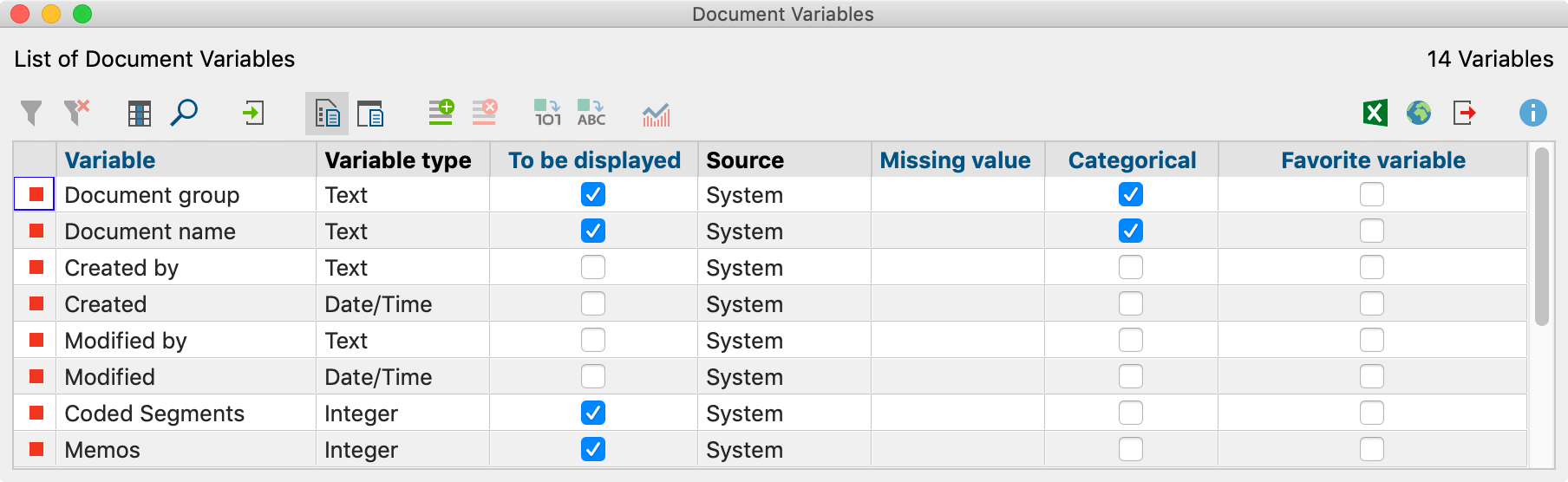 System Variables in the “List of document variables” System Variables in the “List of document variables”