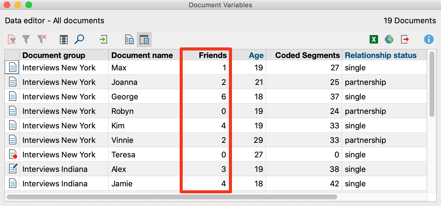 Code ”Friends” converted to a document variable