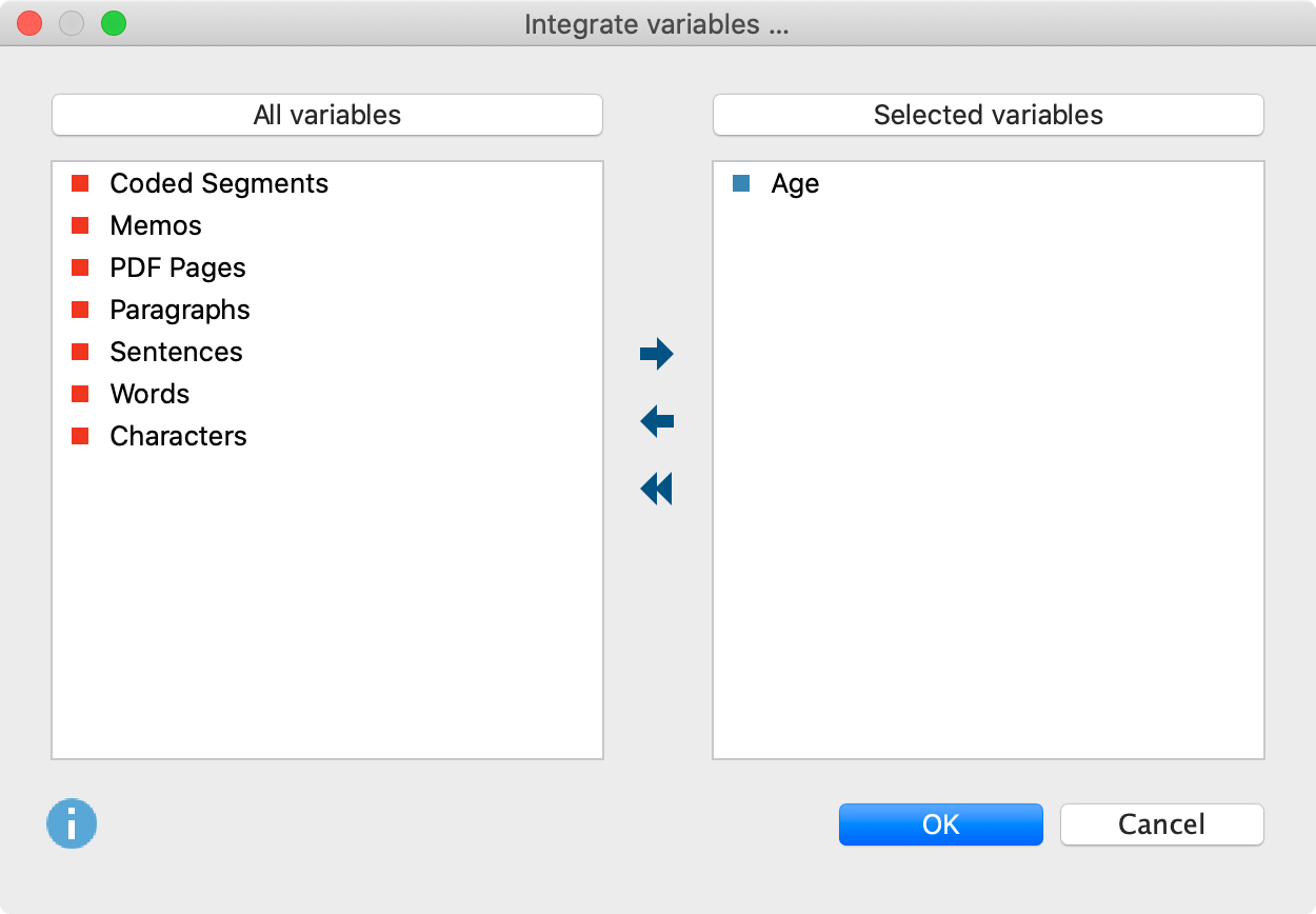 Selecting variable values in the “Code frequency” analysis Selecting variable values in the “Code frequency” analysis