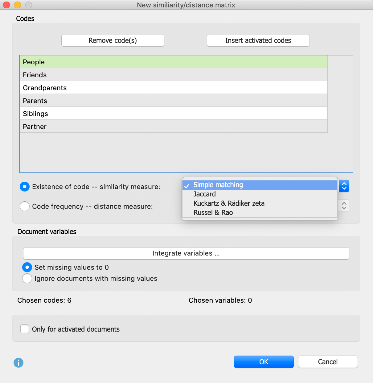 Setting options for the analysis Setting options for the analysis