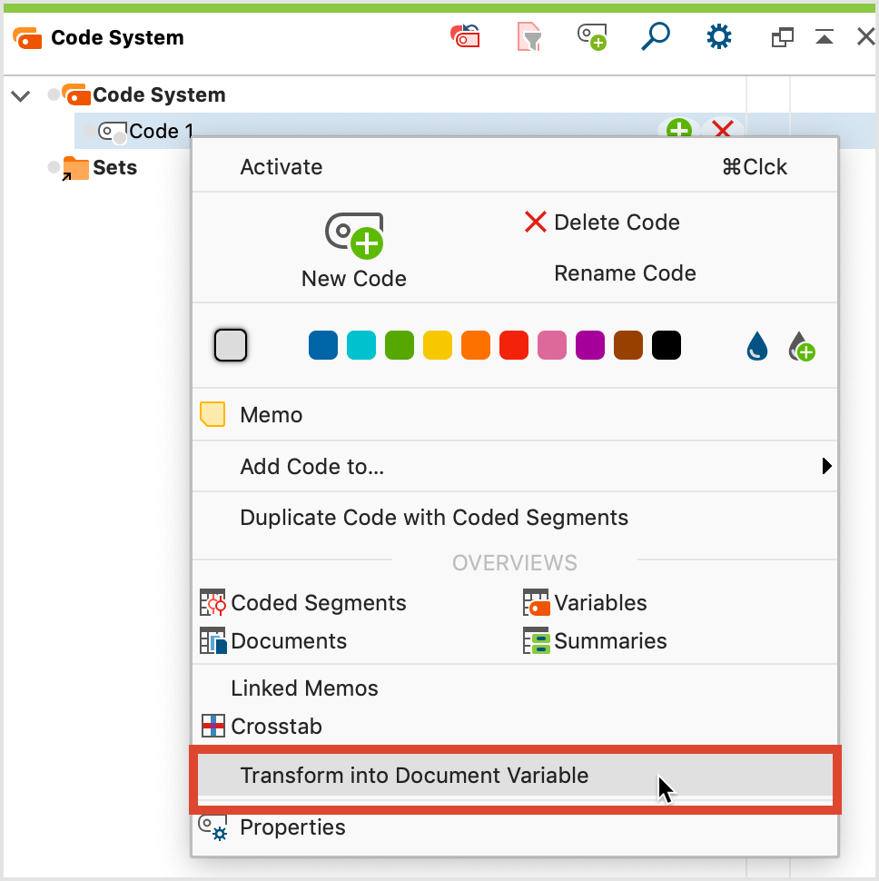 Transform a code into a document variable Transform a code into a document variable