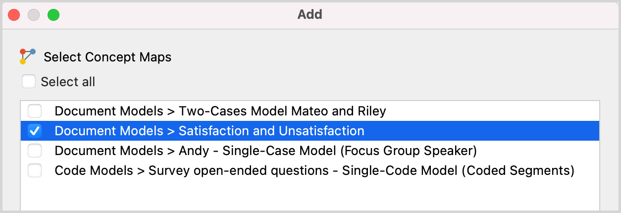 Select concept maps to be inserted into QTT