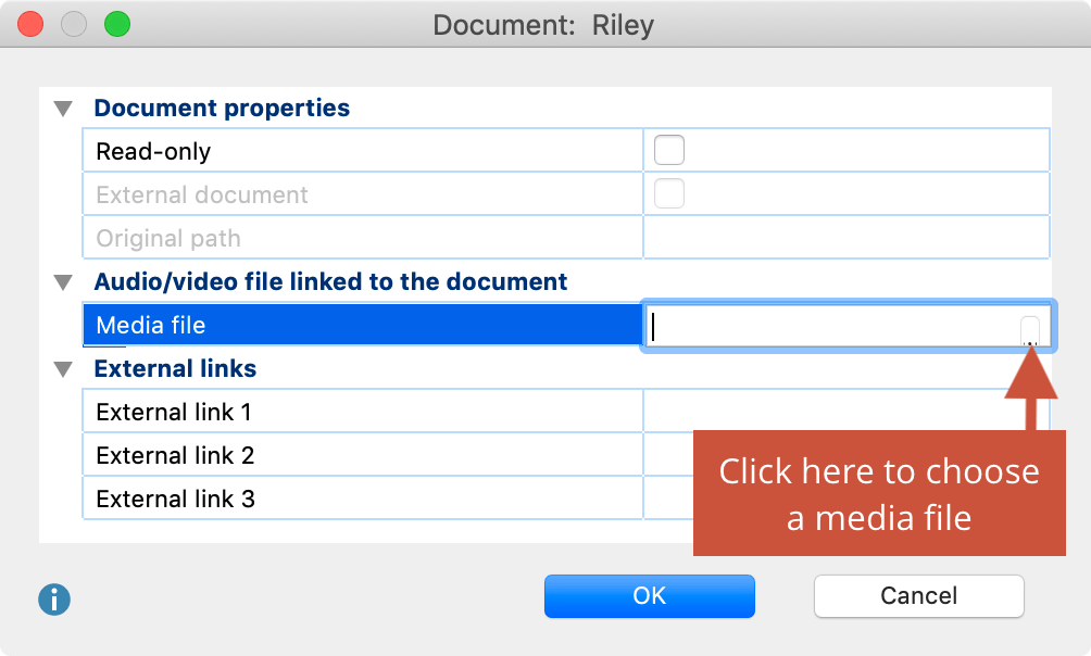 Assigning an audio/video file to a document Assigning an audio/video file to a document