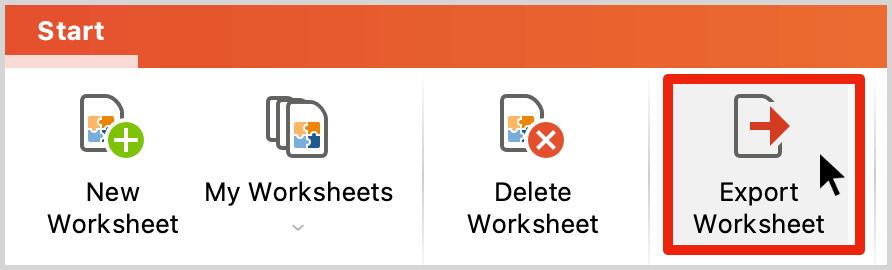 Export a worksheet via the Start menu tab Export a worksheet via the Start menu tab