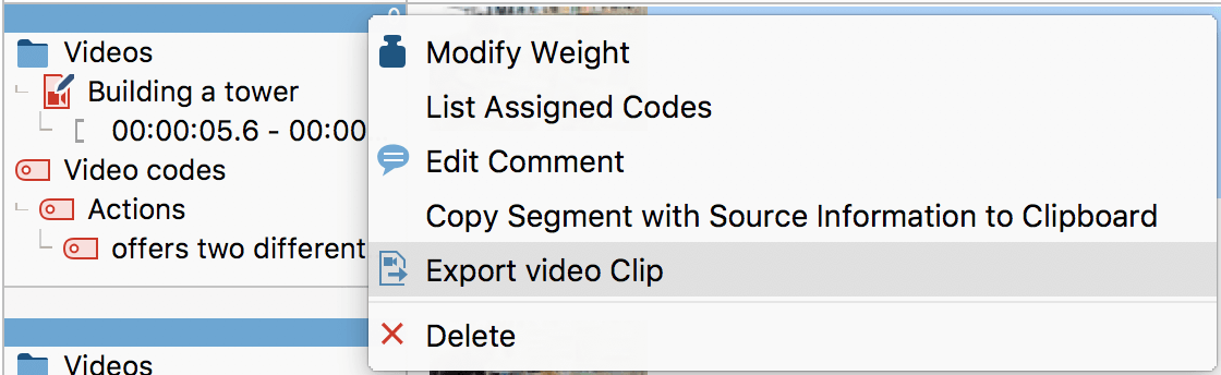 Exporting a video clip from the “Retrieved Segments“ window Exporting a video clip from the “Retrieved Segments“ window
