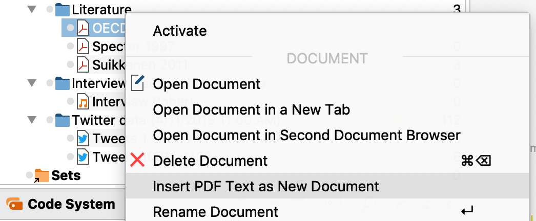 Insert PDF text as a new document Import a PDF as a new document