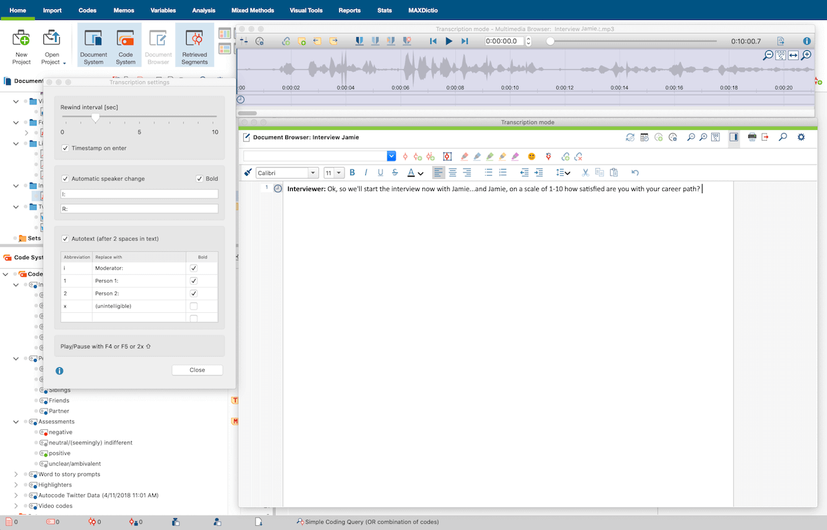 Ethnographic study: Transcribing audio document using MAXQDA