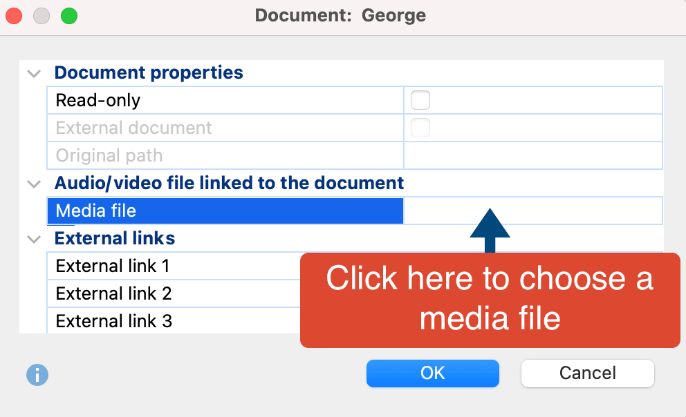 Assigning an audio/video file to a document