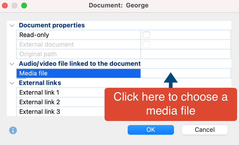 Assigning an audio/video file to a document Assigning an audio/video file to a document