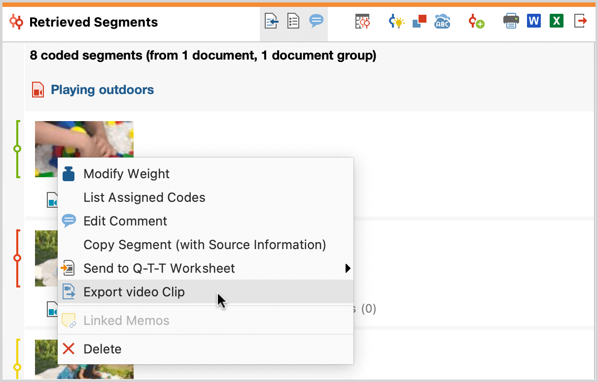 Exporting a video clip from the “Retrieved Segments“ window