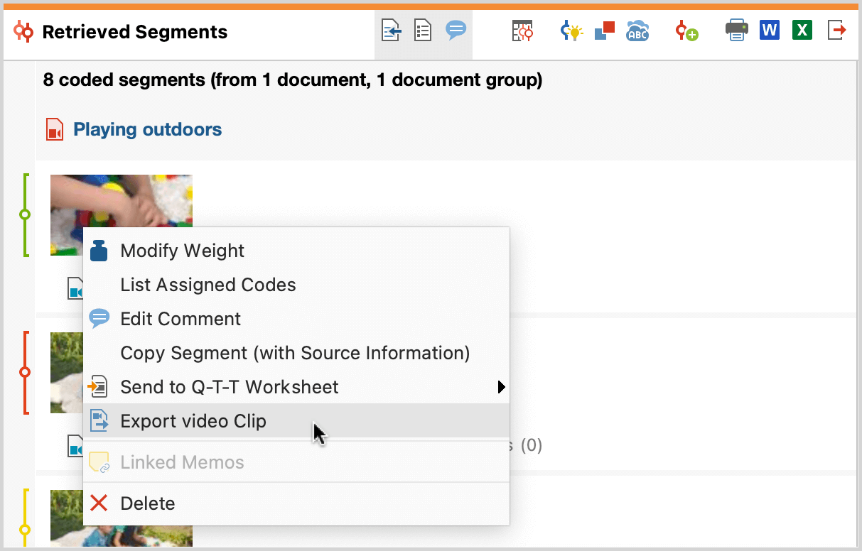 Exporting a video clip from the “Retrieved Segments“ window Exporting a video clip from the “Retrieved Segments“ window