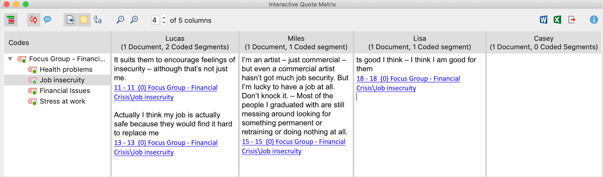 Excerpt from a Quote Matrix in Excel Excerpt from a Quote Matrix in Excel