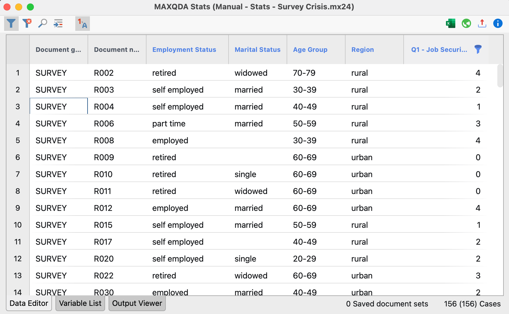 Filtered cases in the Data Editor DFiltered cases in the Data Editor