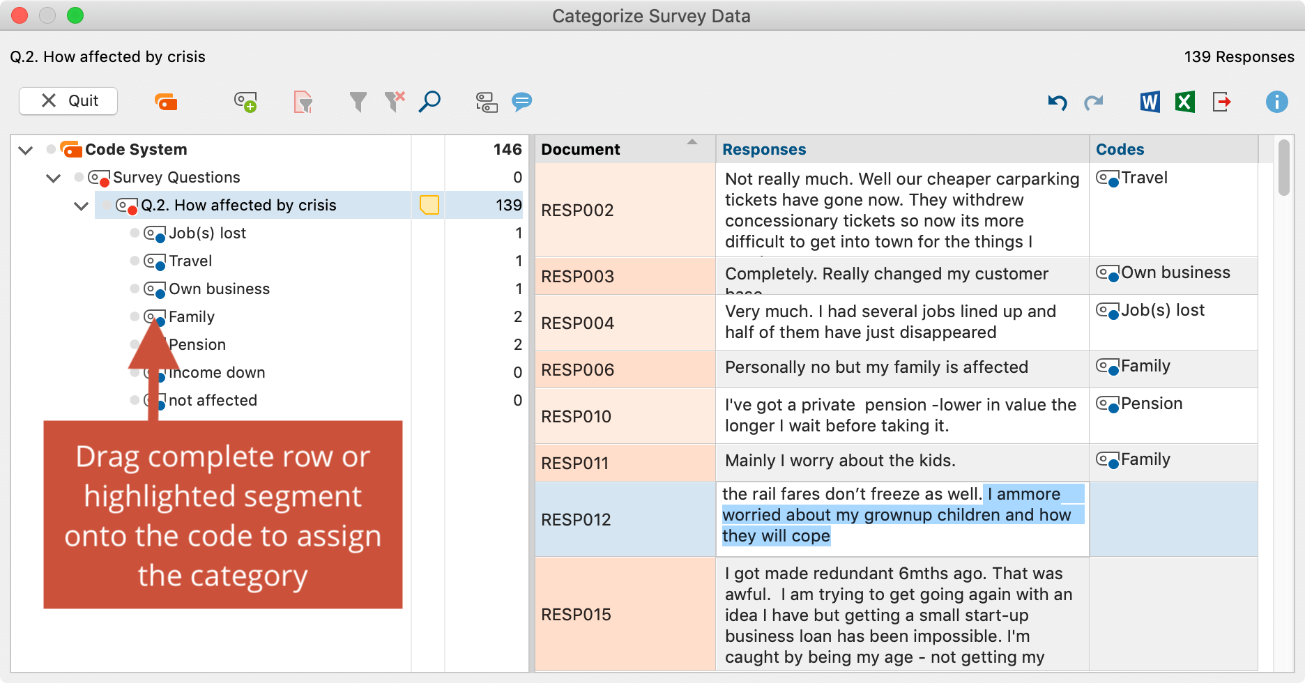 Assigning a category to part of a response. Assigning a category to part of a response.