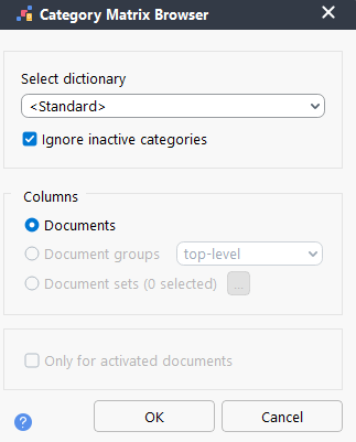 Setting options for the Category Matrix Browser Setting options for the Category Matrix Browser
