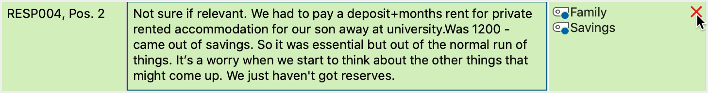 Removing a code assigned to a response.