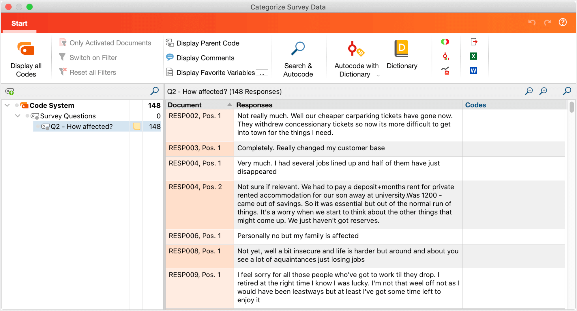 Working environment “Categorize Survey Responses” Working environment “Categorize Survey Responses”