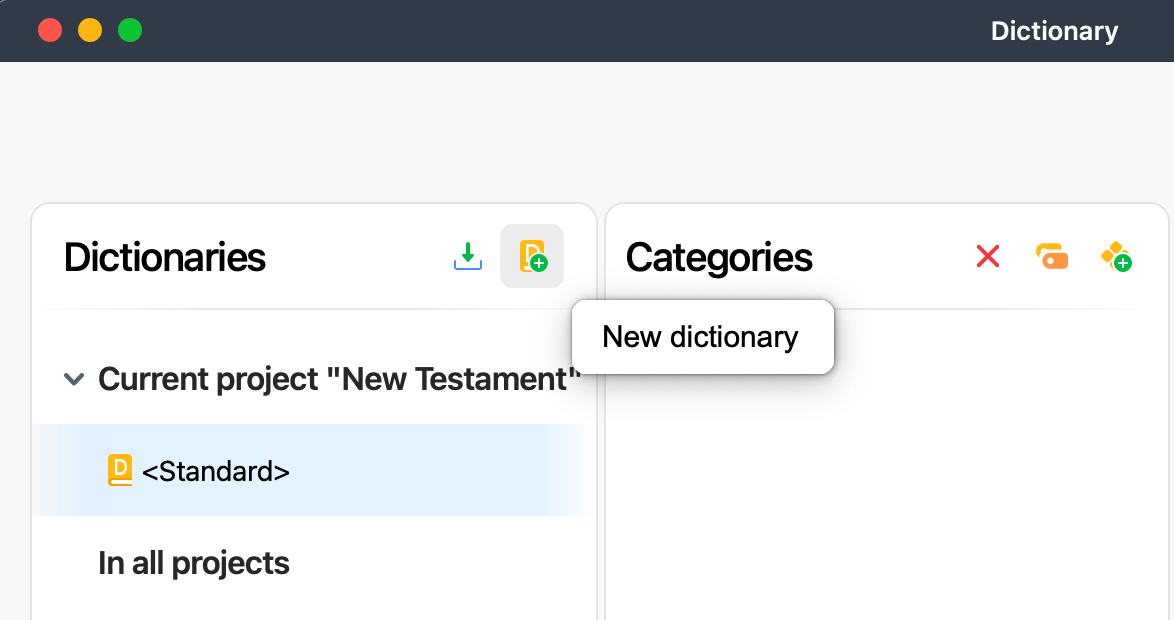 Icon for adding a new dictionary to the project Icon for adding a new dictionary to the project