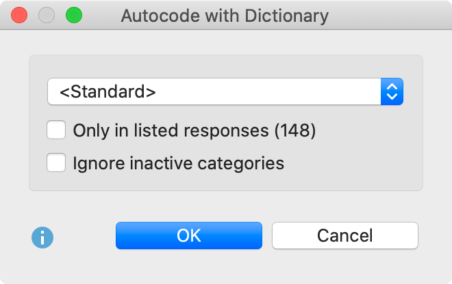 Options for Autocode with Dictionary process