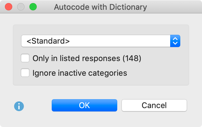 Options for Autocode with Dictionary process Options for Autocode with Dictionary process
