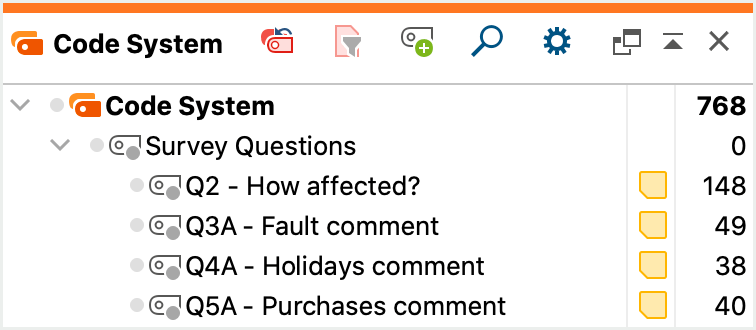 Each code will contain the responses to one of your survey questions