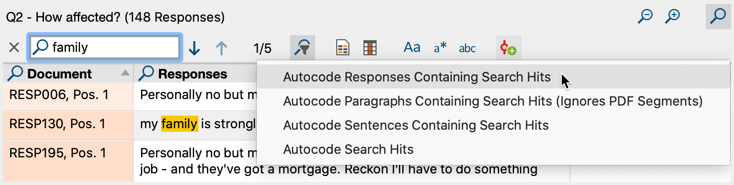 Autocode local search hits