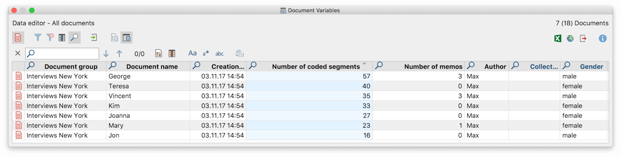 Searching in a table overview Searching in a table overview