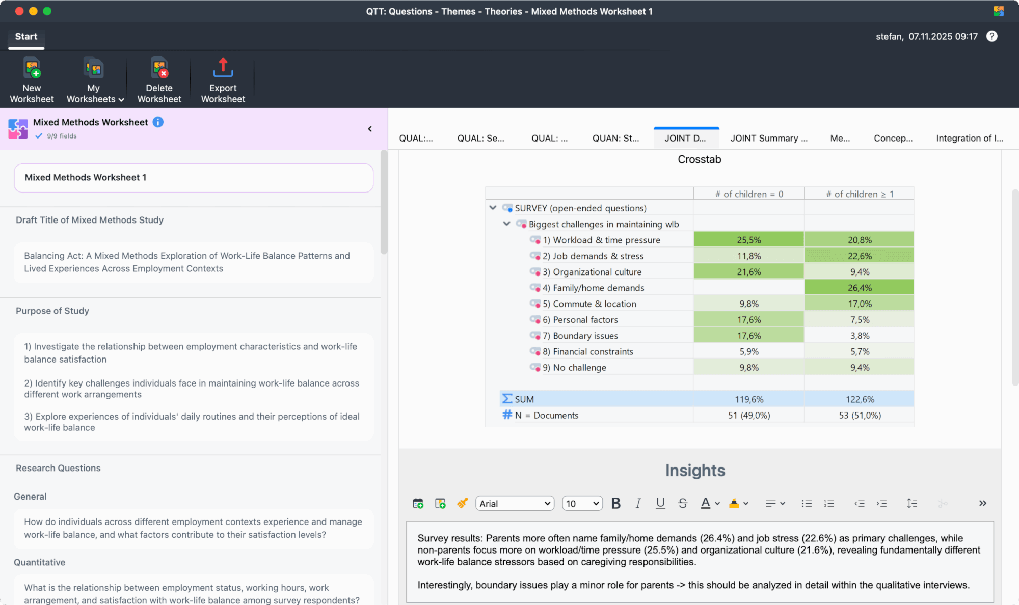 Mixed Methods Worksheet in QTT