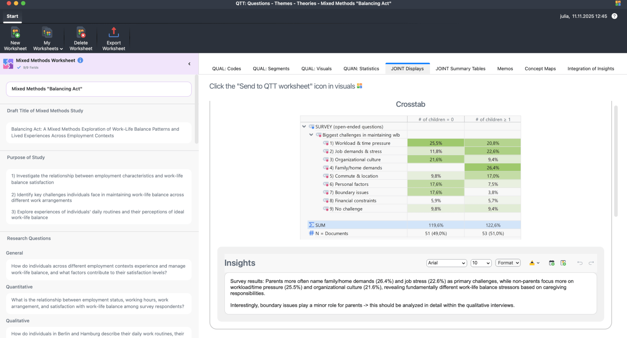 Mixed Methods Worksheet in QTT Screenshot of Mixed Methods Worksheet in QTT