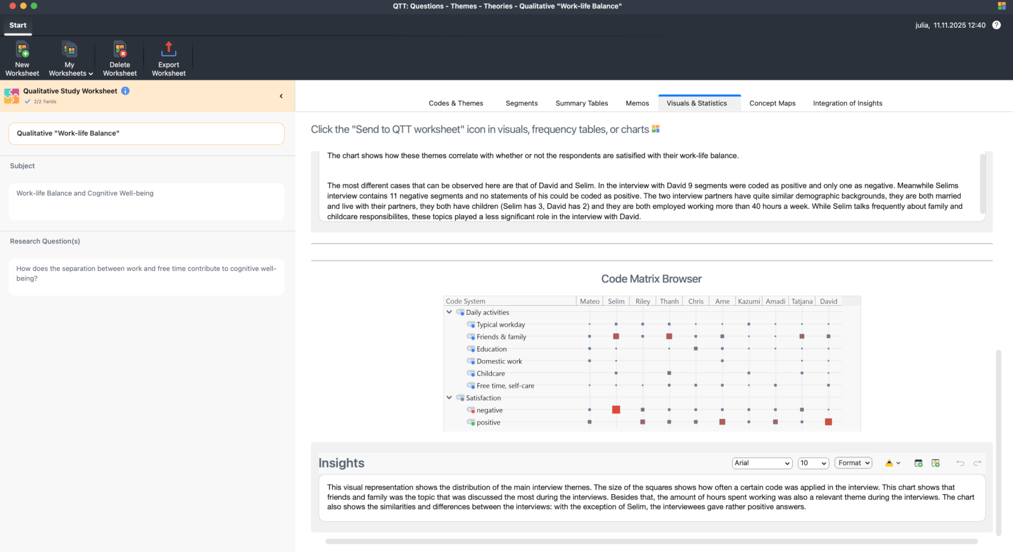 Qualitative Study Worksheet in the QTT workspace Screenshot of a qualitative Study Worksheet in the QTT workspace