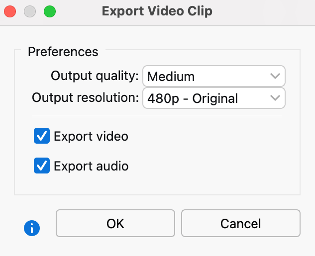 Video clip export options Video clip export options