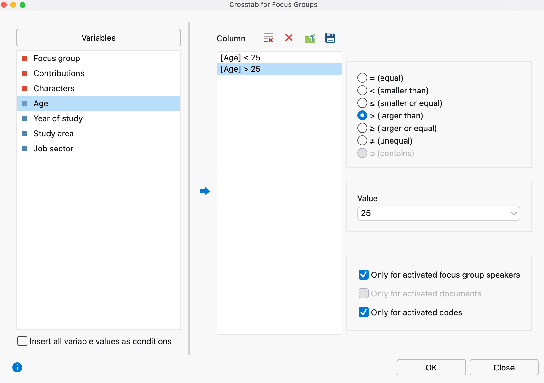 Define group (column) parameters Define group (column) parameters