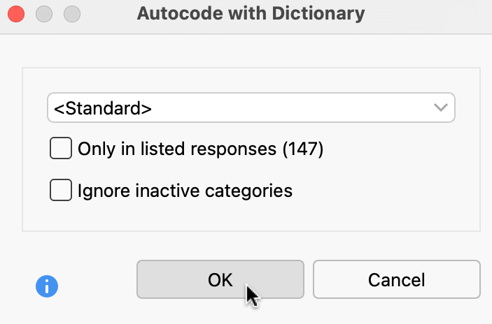 Autocode with Dictionary options window Autocode with Dictionary options window
