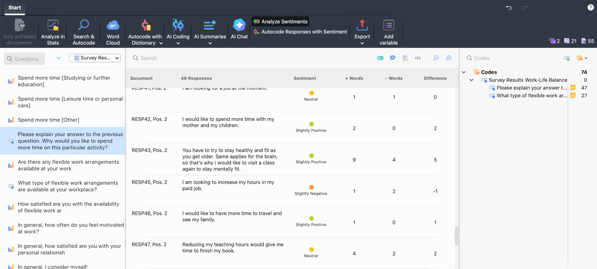 Screenshot example of Sentiment Analysis results