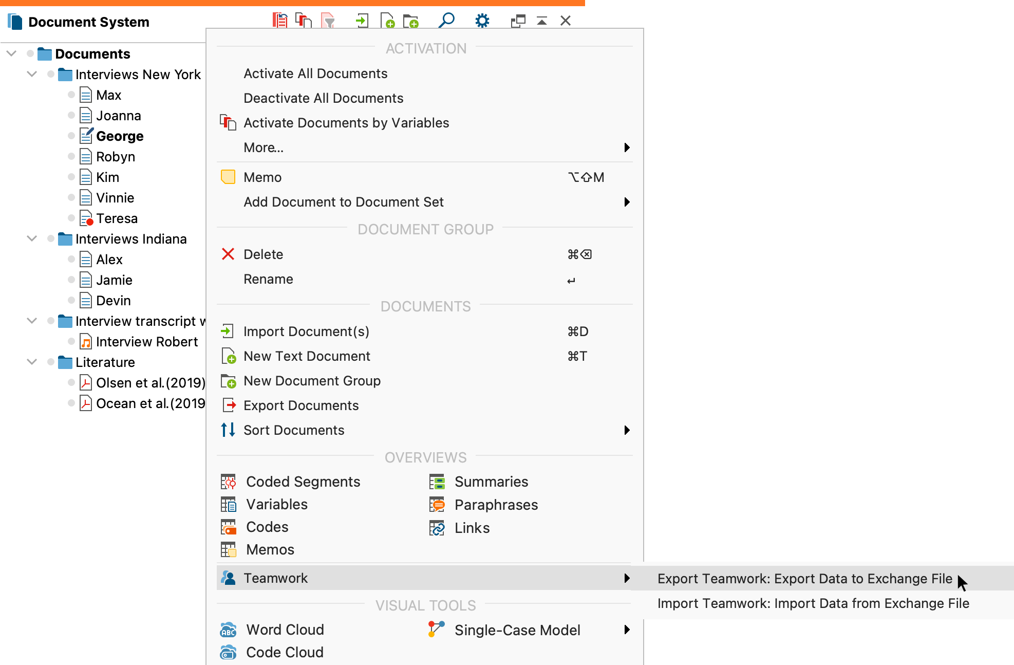 Start teamwork export for “Interviews New York“ from within the “Document System” Start teamwork export for “Interviews New York“ from within the “Document System”