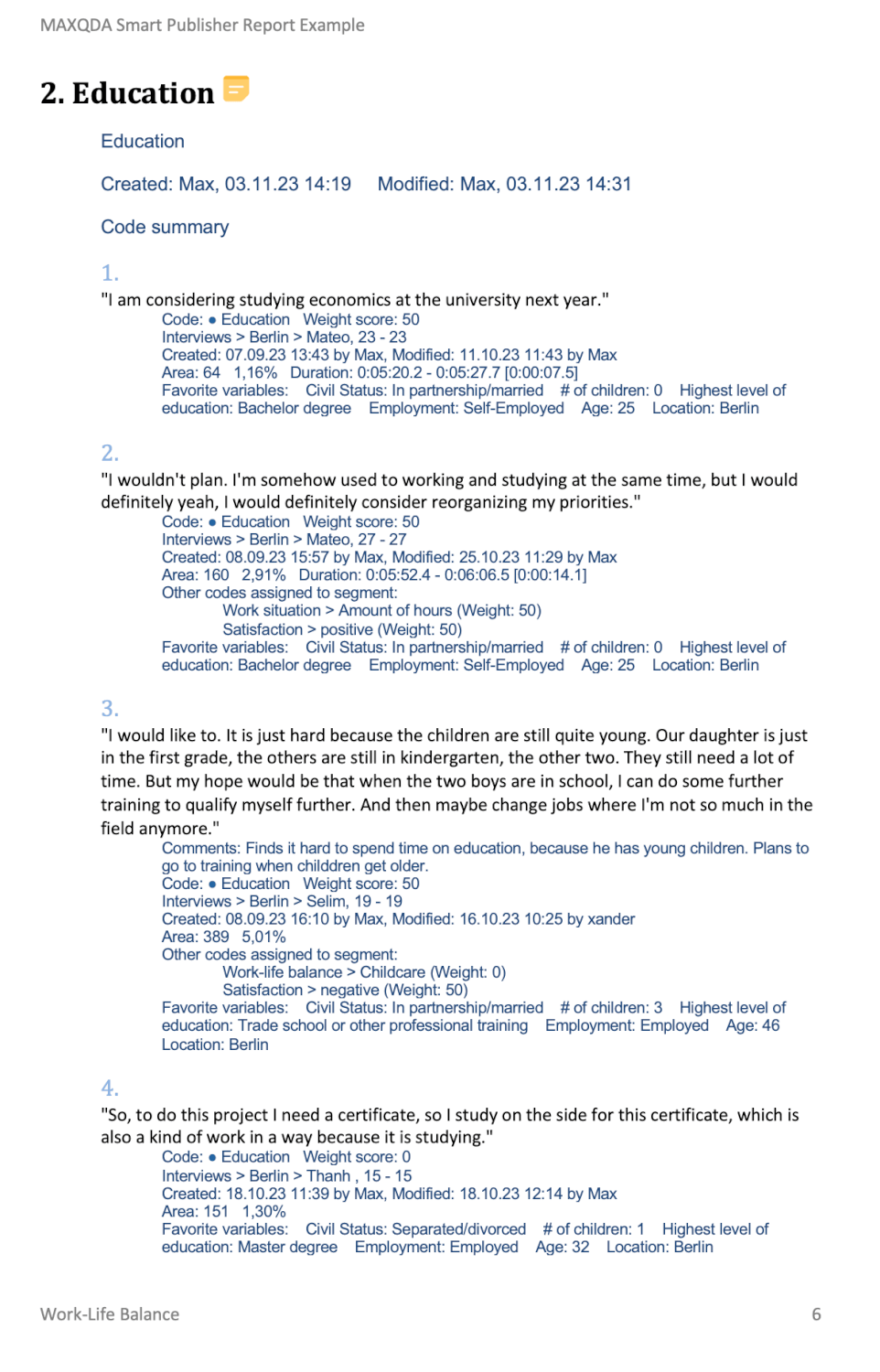 Excerpt of an example report Excerpt of an example report